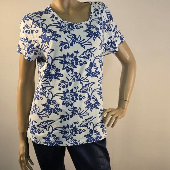 J McLaughlin Top Womens Sz XL Blue White Floral Short Sleeve Modal Stretch - Picture 2 of 7